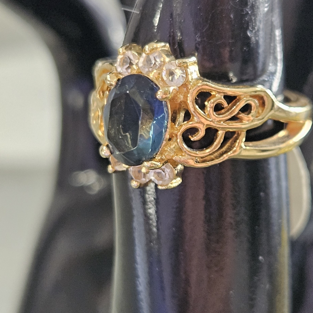 Haviland Gold Ring with Blue Gemstone and Crystal Accents - Picture 7 of 15